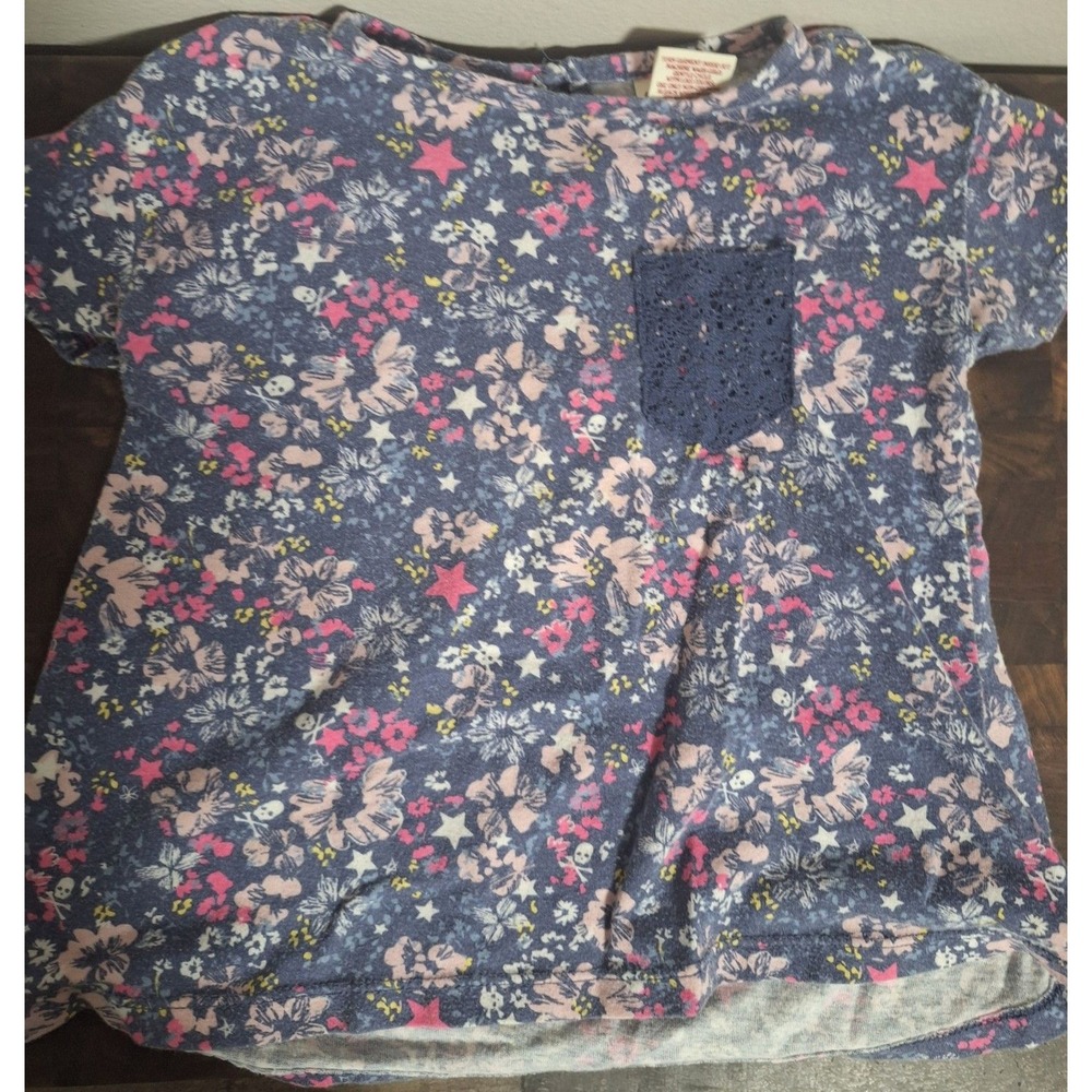 Arizona Jean Co Toddler Girls 24M Shirt Floral Skull Star Lace Pocket Top Blue
